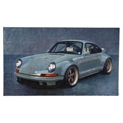 Blue Gray Porsche 911 Sports Car Painting Oil Canvas Vietnam Art COLLECTIVE BAP