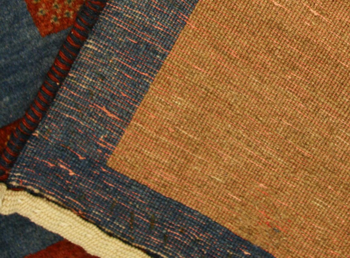 Hand-Knotted Blue Gabbeh Rug Minimalist Design For Sale