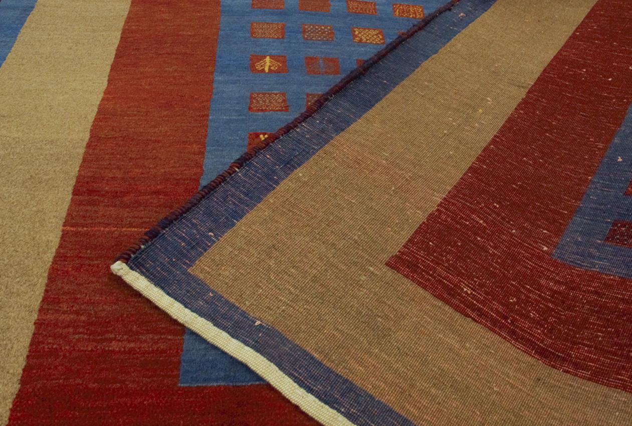 Contemporary Blue Gabbeh Rug Minimalist Design For Sale