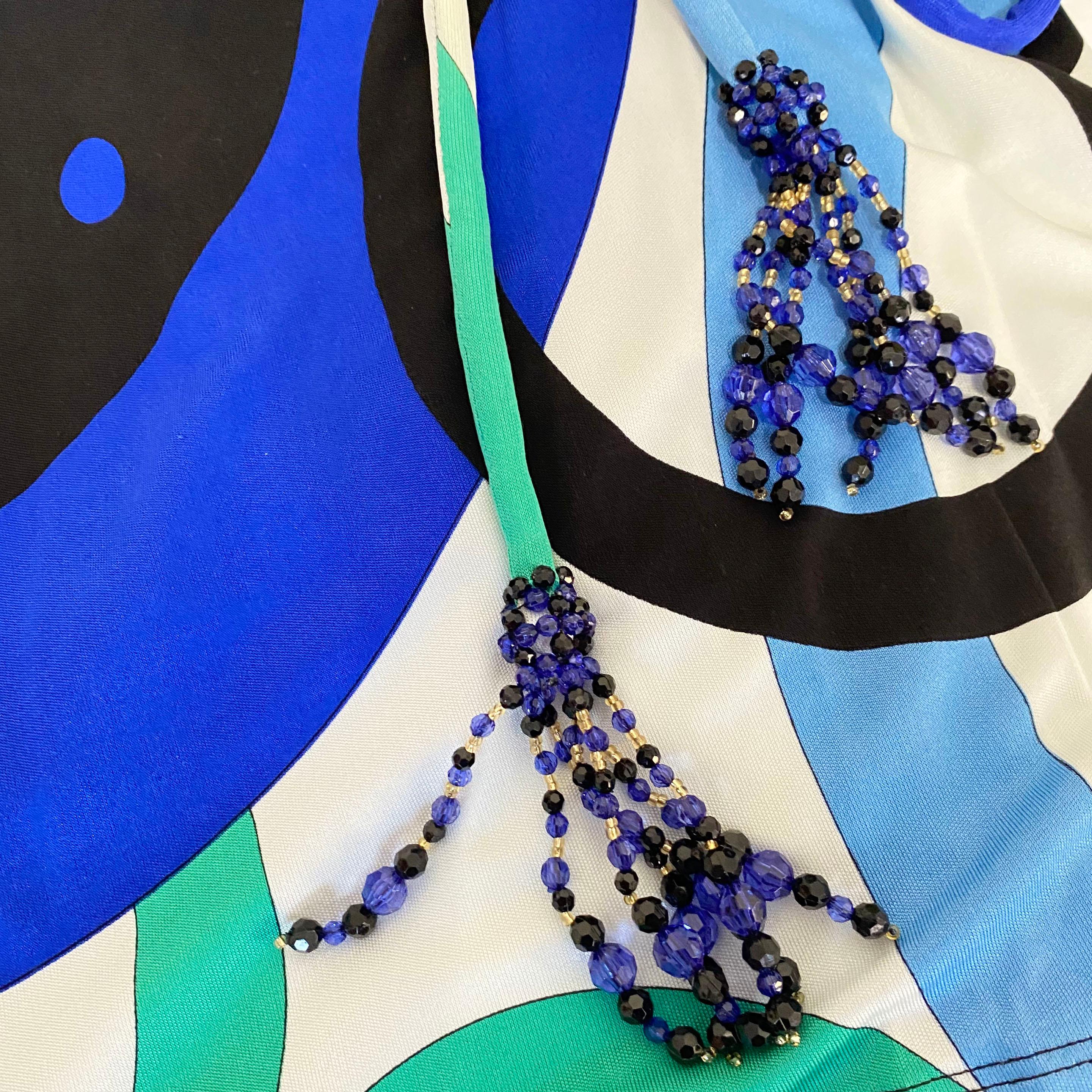 Blue Galaxy FLORA KUNG Mock Wrap silk shirt dress with detachable bead belt NWT  For Sale 1