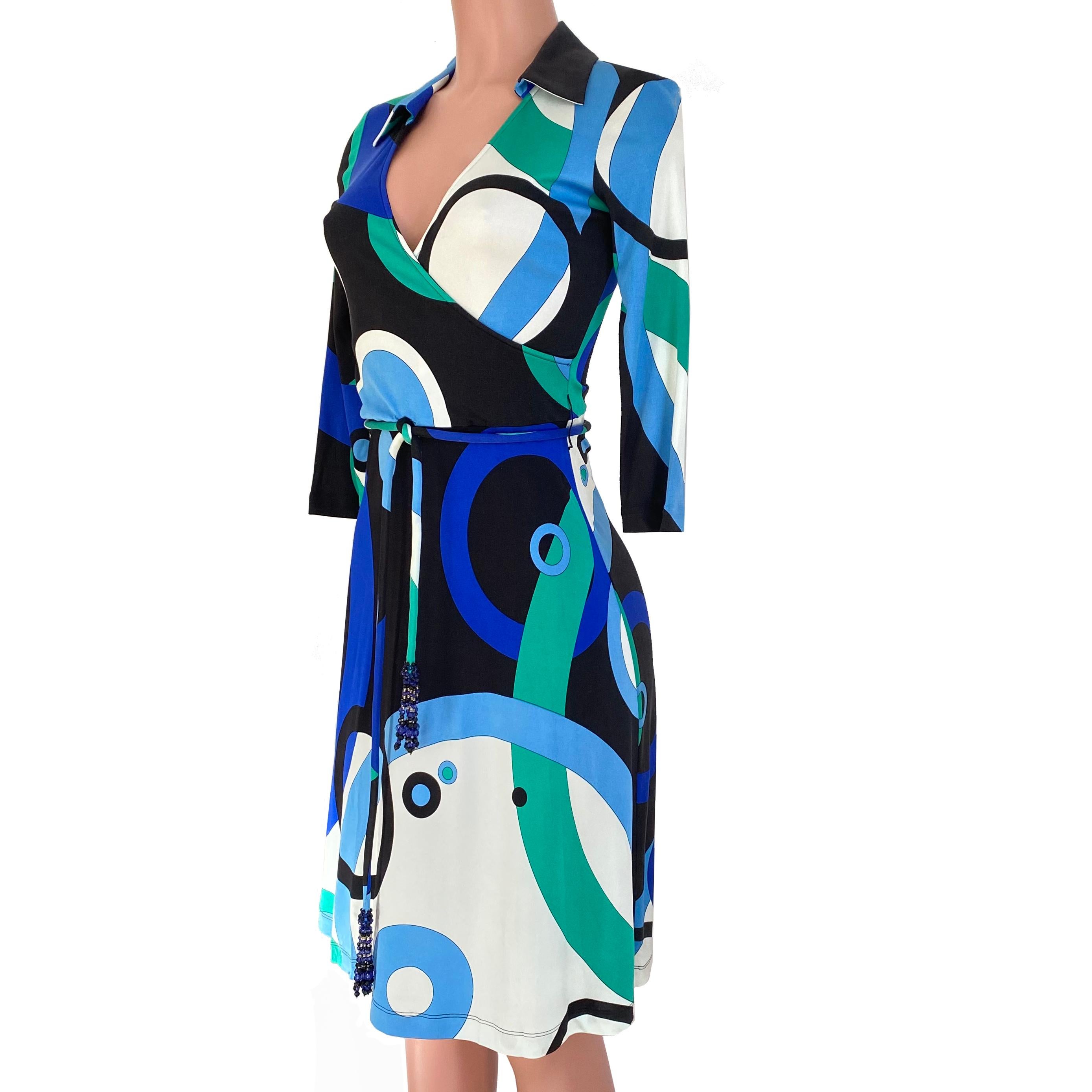 Women's Blue Galaxy FLORA KUNG Mock Wrap silk shirt dress with detachable cord belt NWT  For Sale
