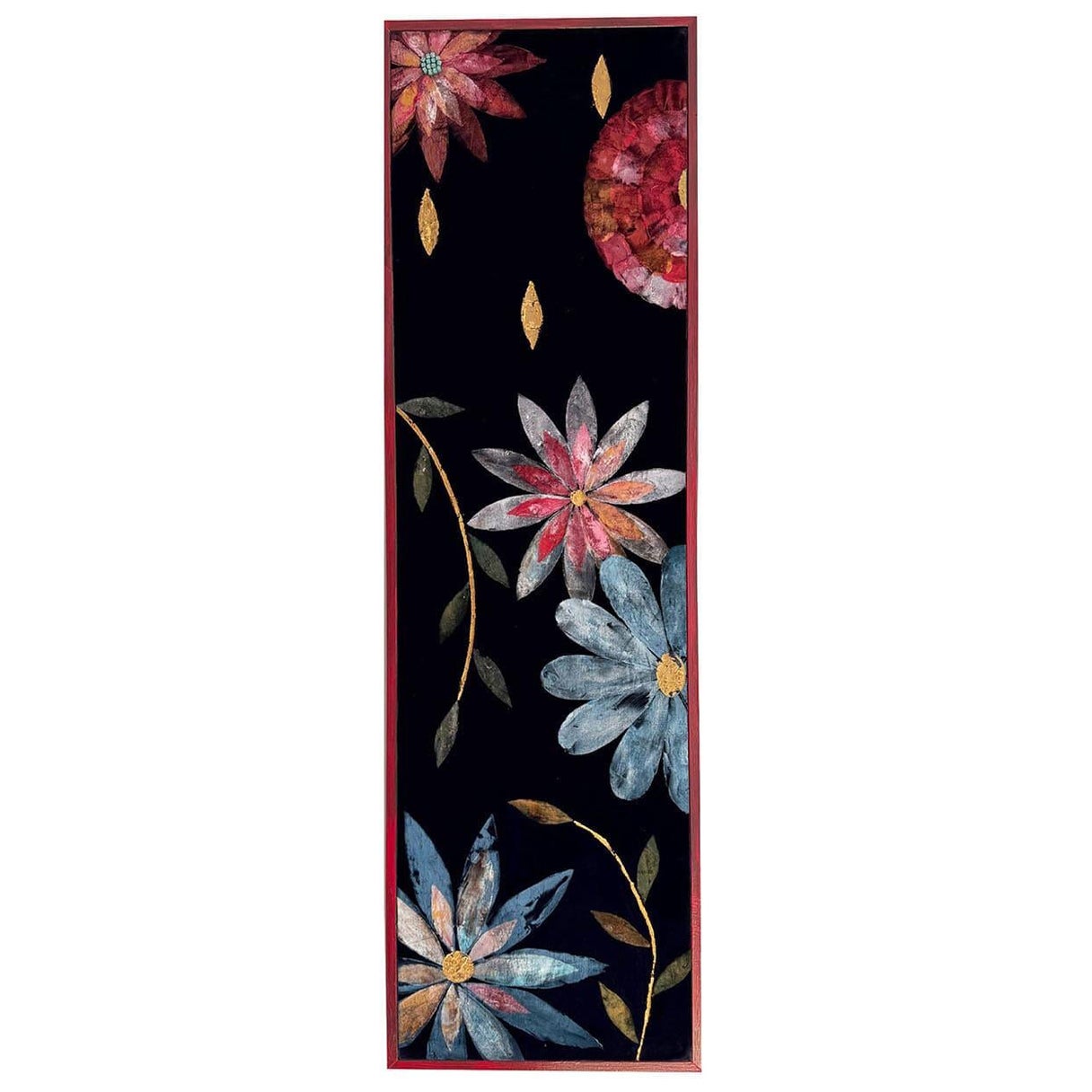 Velours de jardin bleu avec détails de feuilles d'or Tapisserie peinte à la main en vente