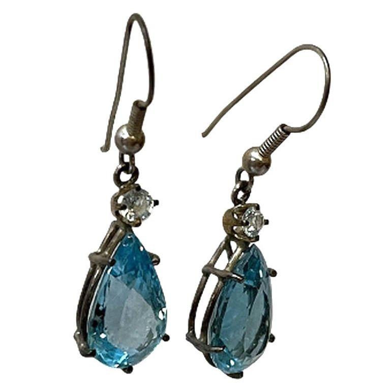Mid-20th Century Blue Gem and Sterling Silver Earrings For Sale