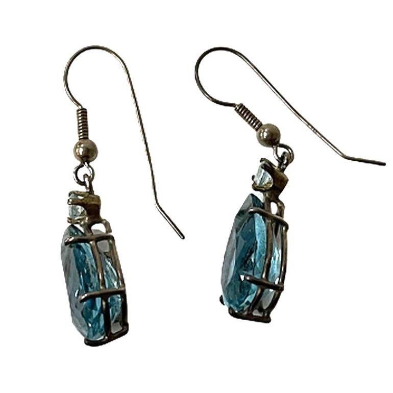 Blue Gem and Sterling Silver Earrings For Sale 1