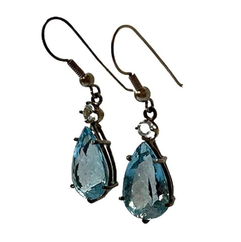 Blue Gem and Sterling Silver Earrings For Sale 2