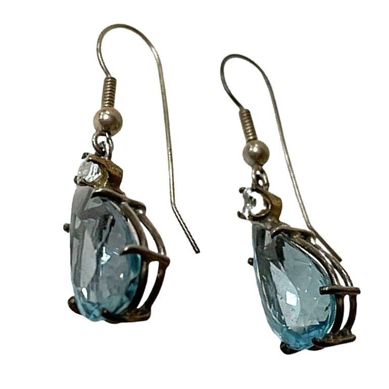 Blue Gem and Sterling Silver Earrings For Sale 3
