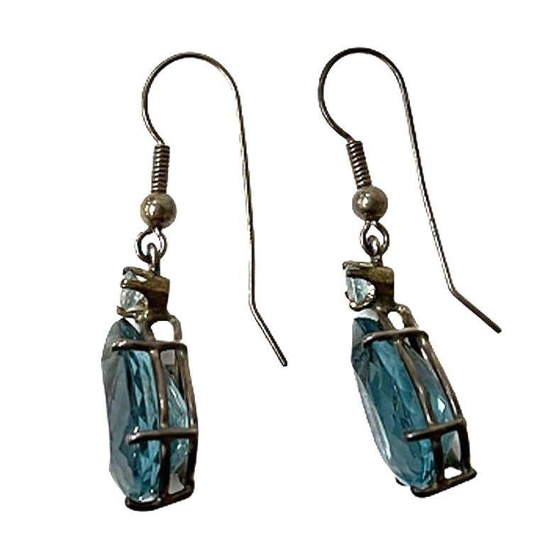 Blue Gem and Sterling Silver Earrings For Sale 4