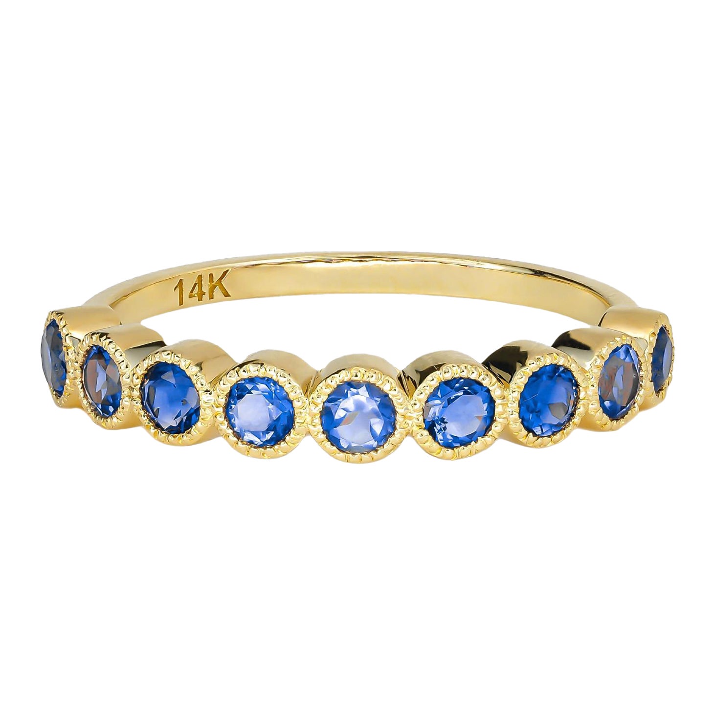 Blauer Edelstein halber Ewigkeitsring aus 14k Gold.