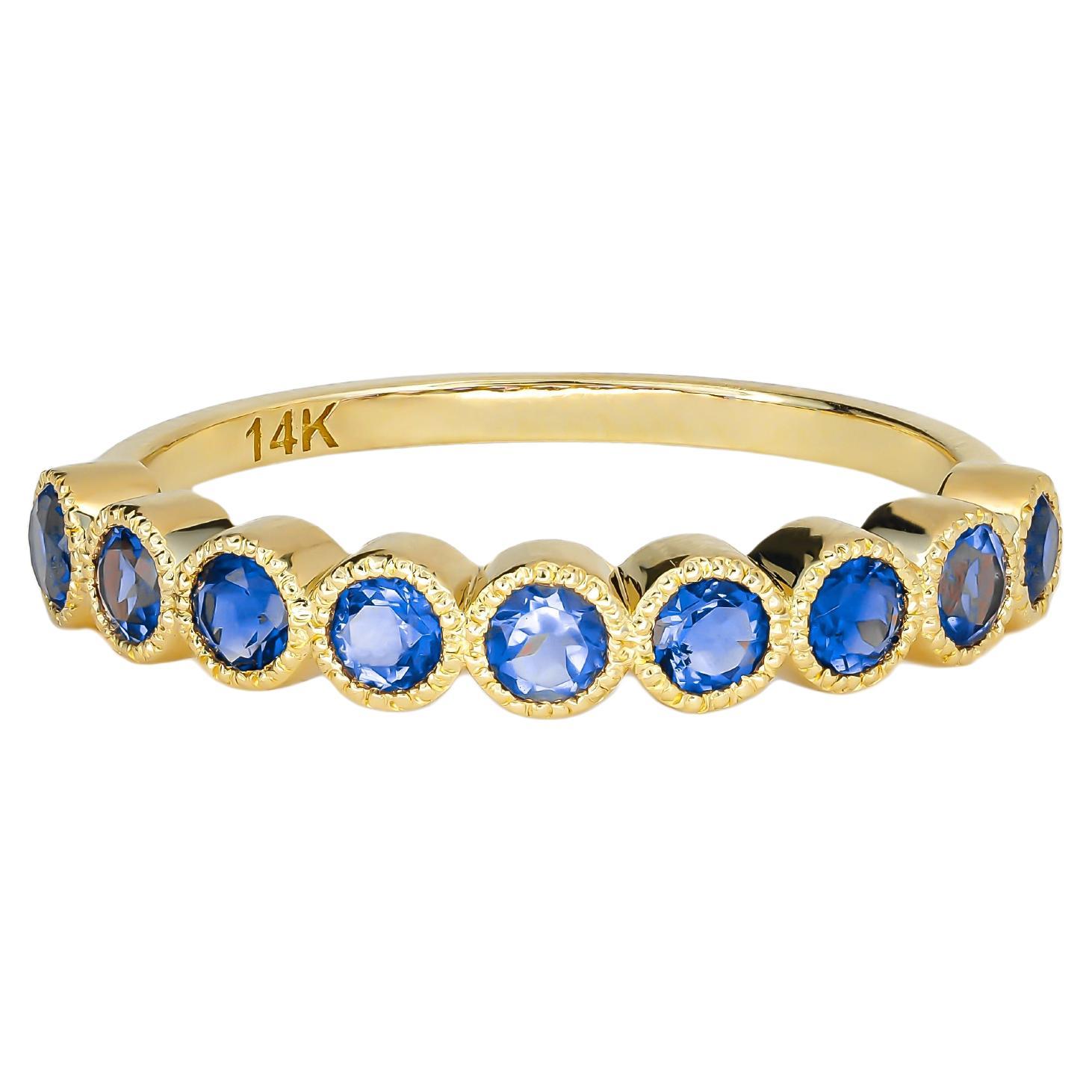 Blue gem half eternity 14k gold ring. For Sale