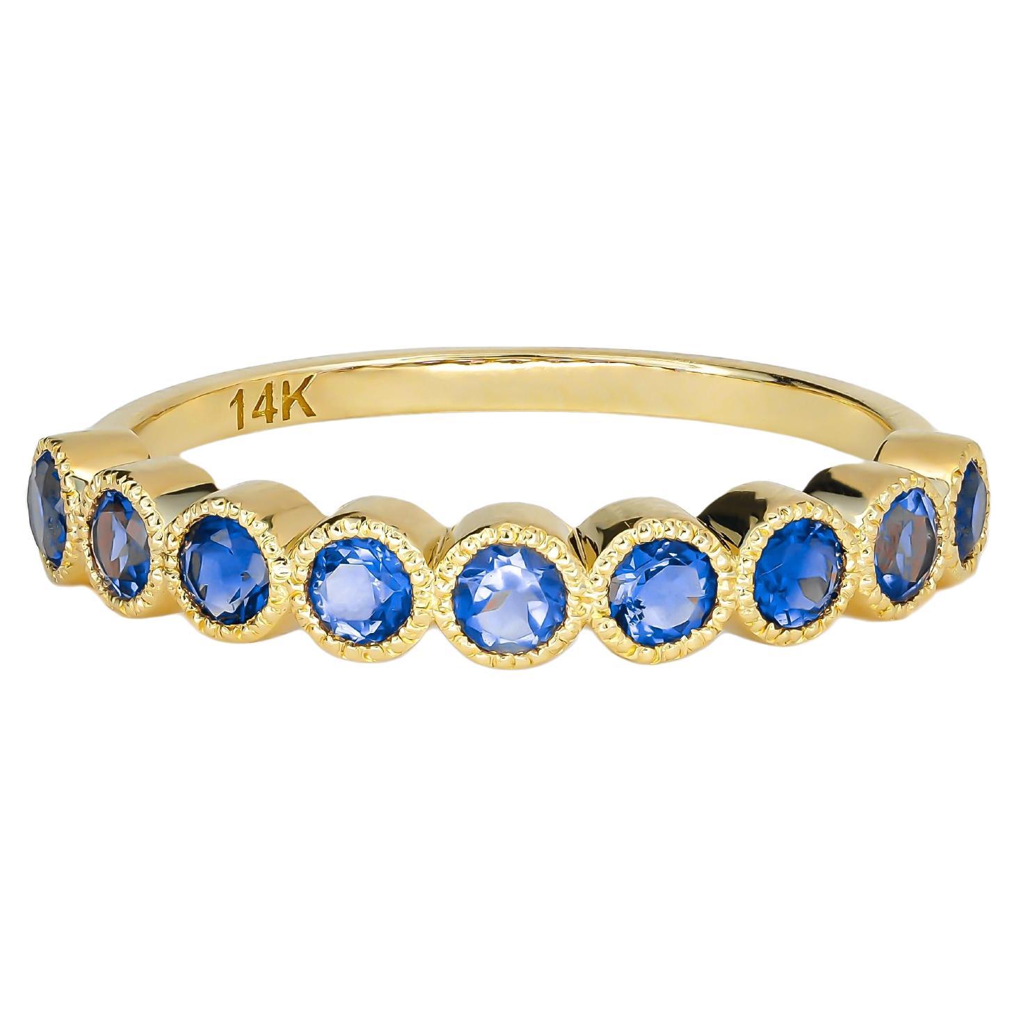 Blue gem half eternity 14k gold ring