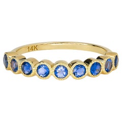 Blue gem half eternity 14k gold ring