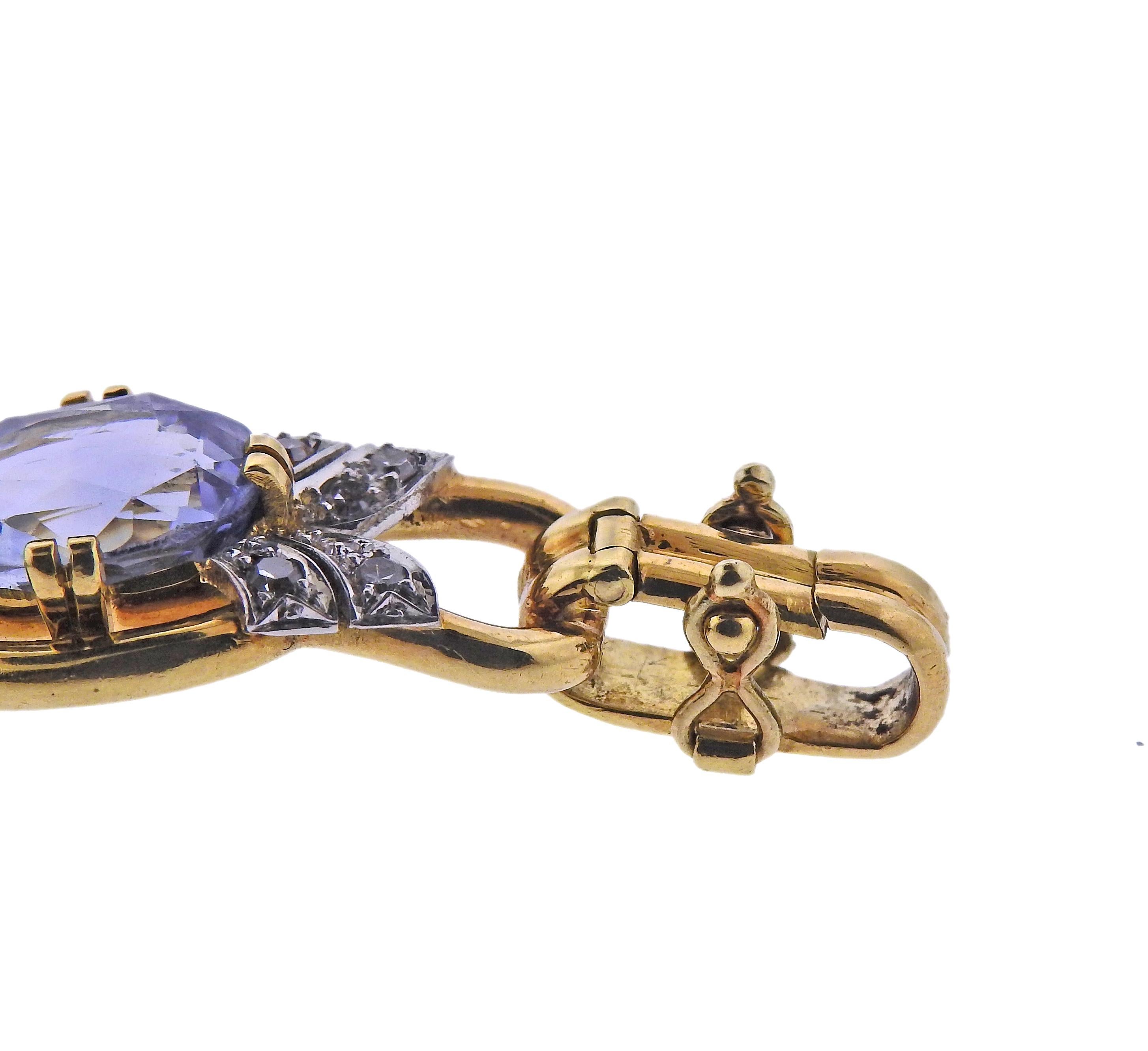 Round Cut Blue Gemstone Diamond Gold Bracelet For Sale