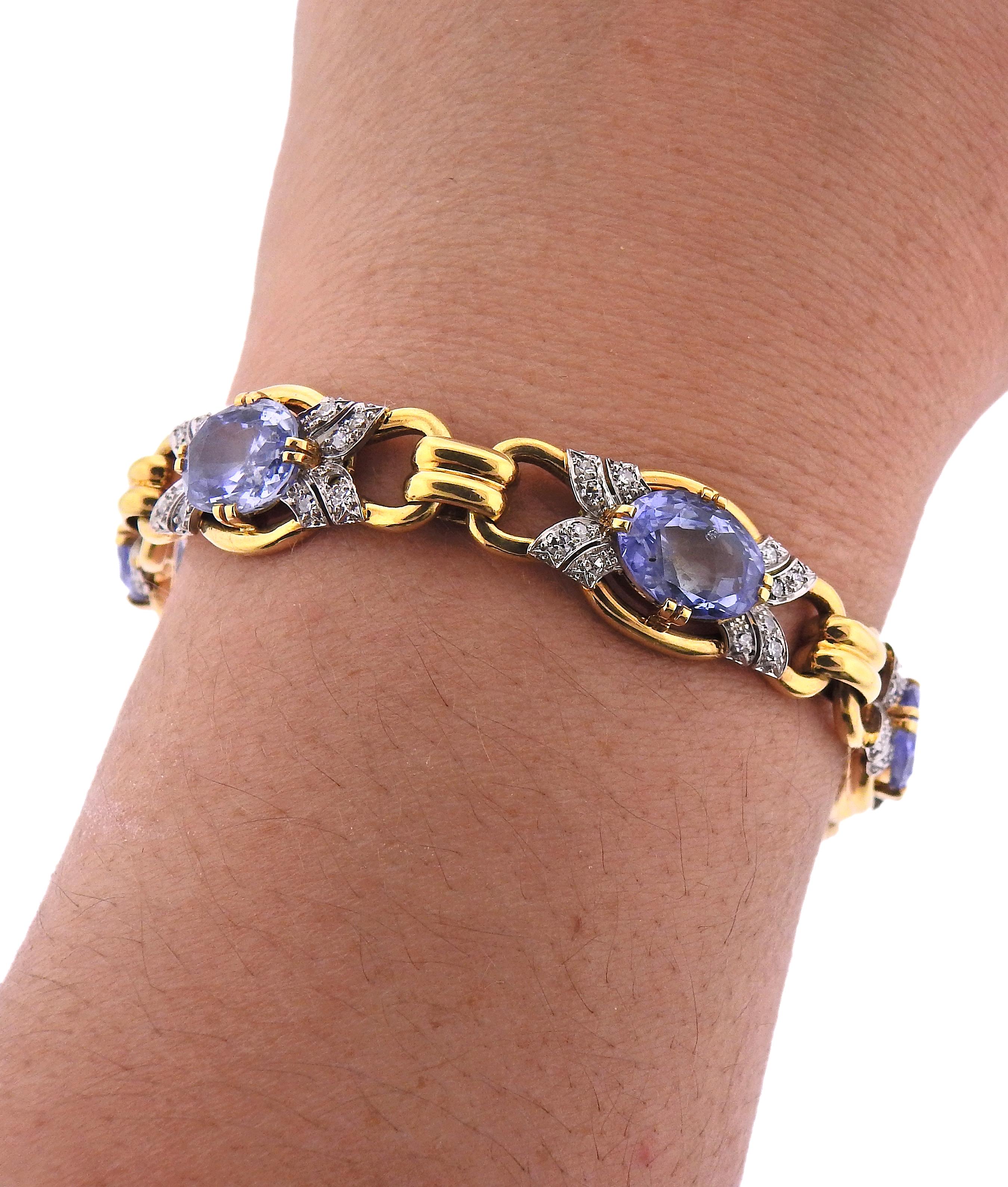 Women's Blue Gemstone Diamond Gold Bracelet For Sale
