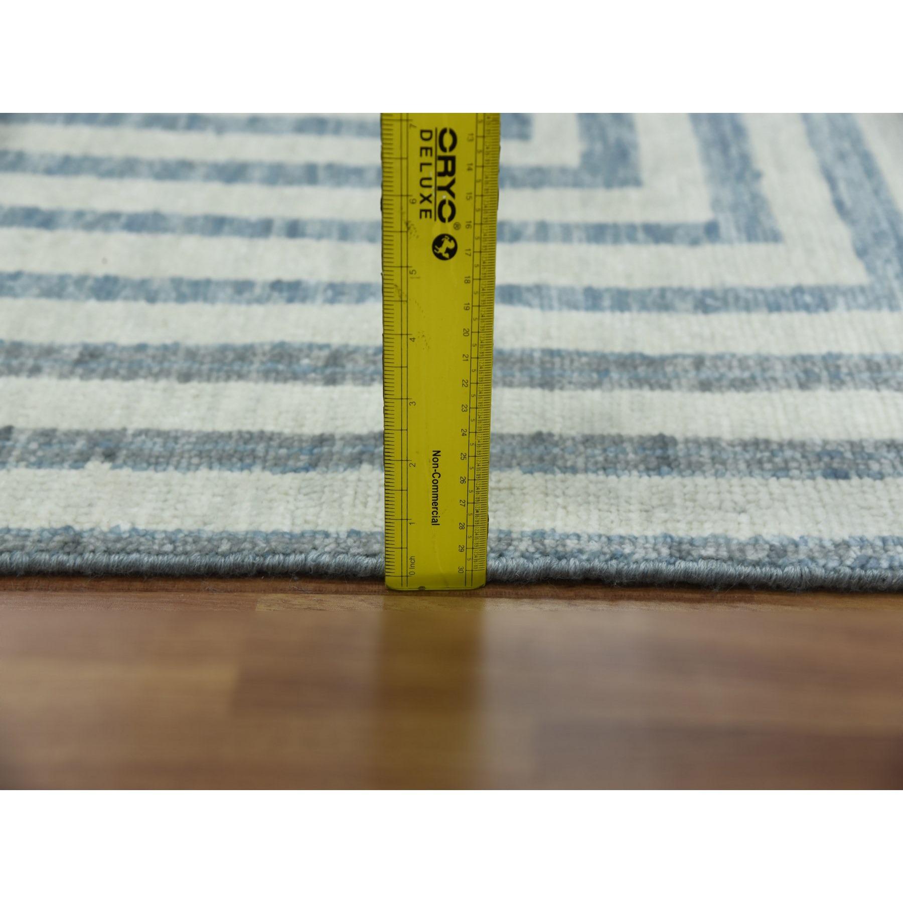 Blue Geometric Art Deco Collection Hand Knotsted Wool Oversized Rug 12'2