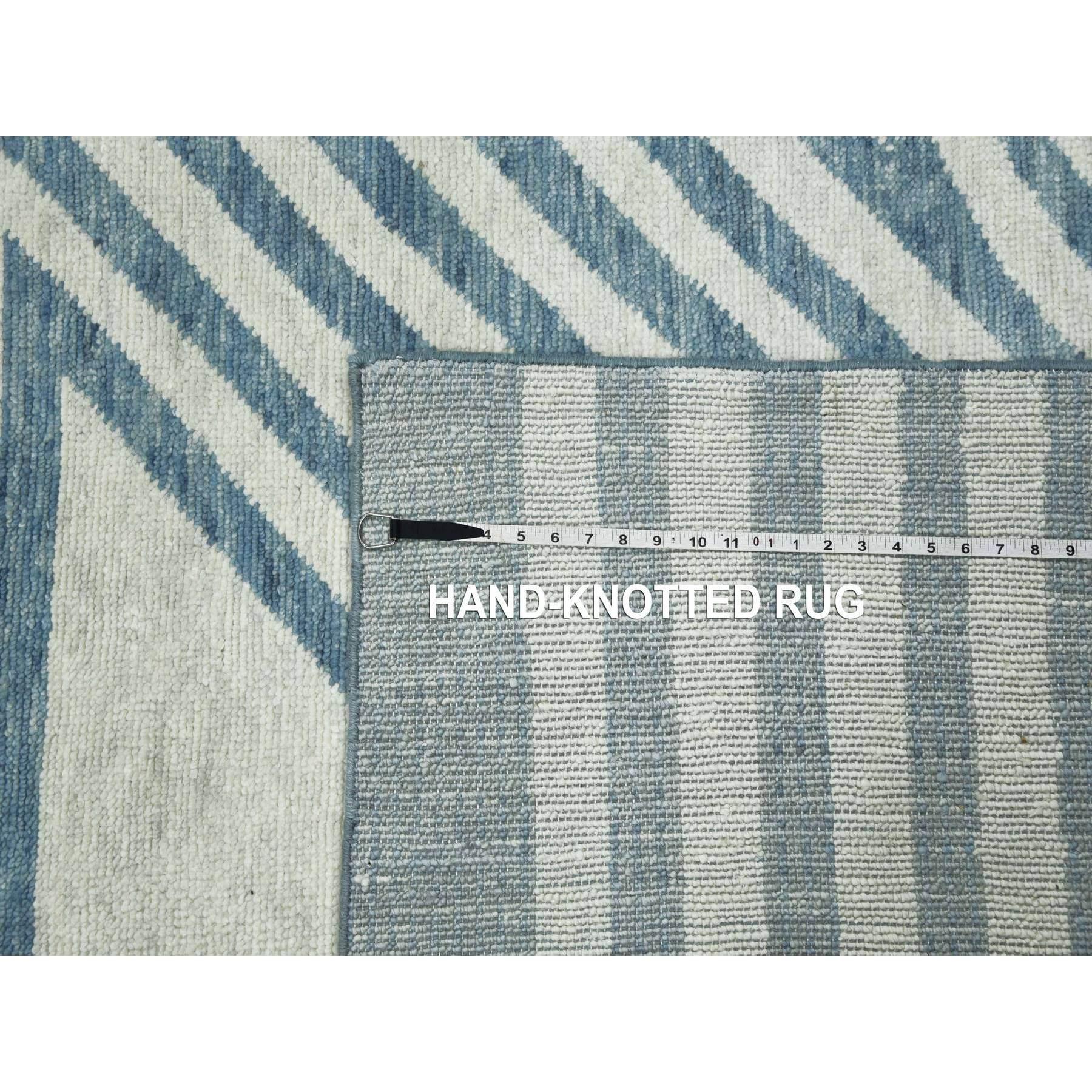 Blue Geometric Art Deco Collection Hand Knotsted Wool Oversized Rug 12'2
