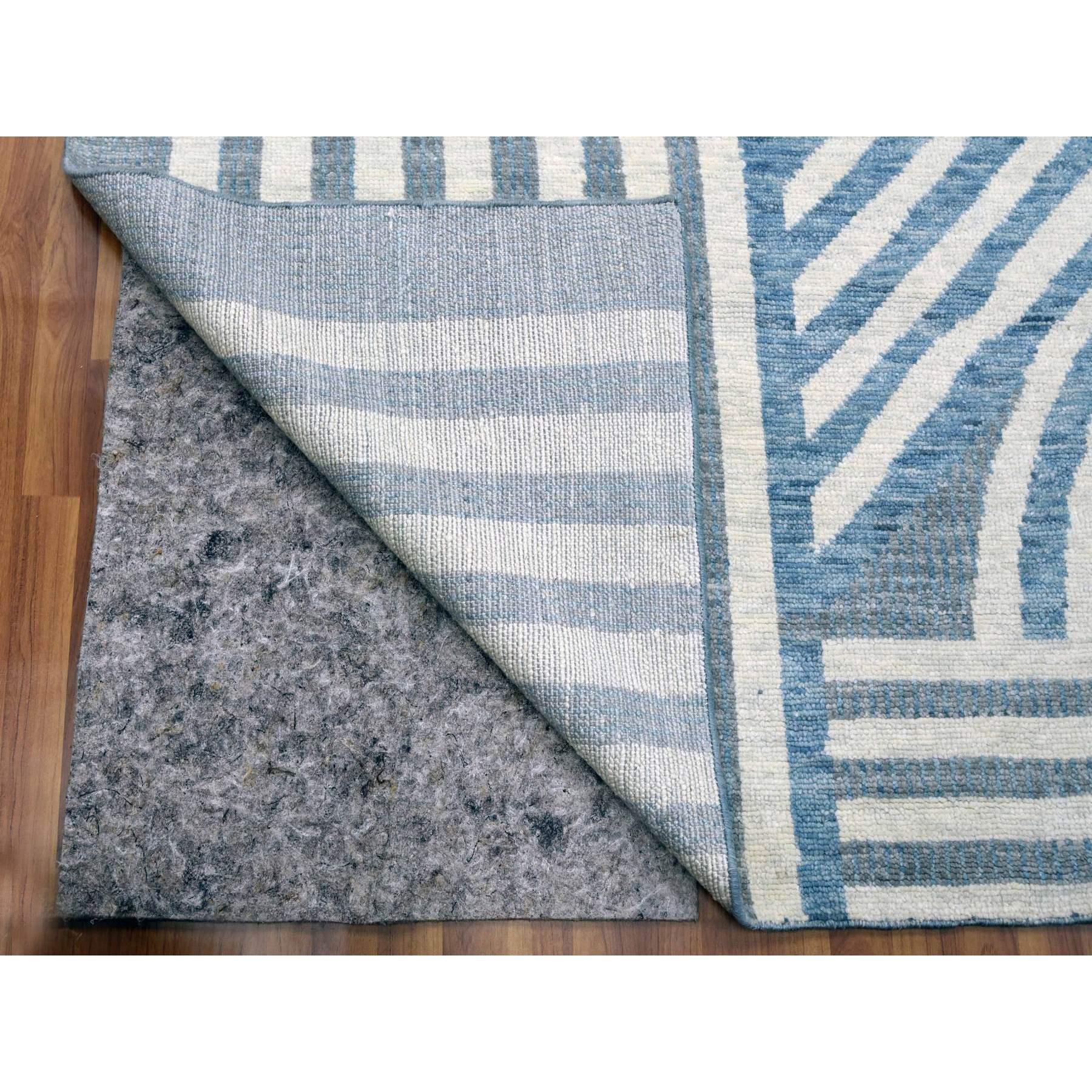 Indien Blue Geometric Art Deco Collection Hand Knotsted Wool Oversized Rug 12'2