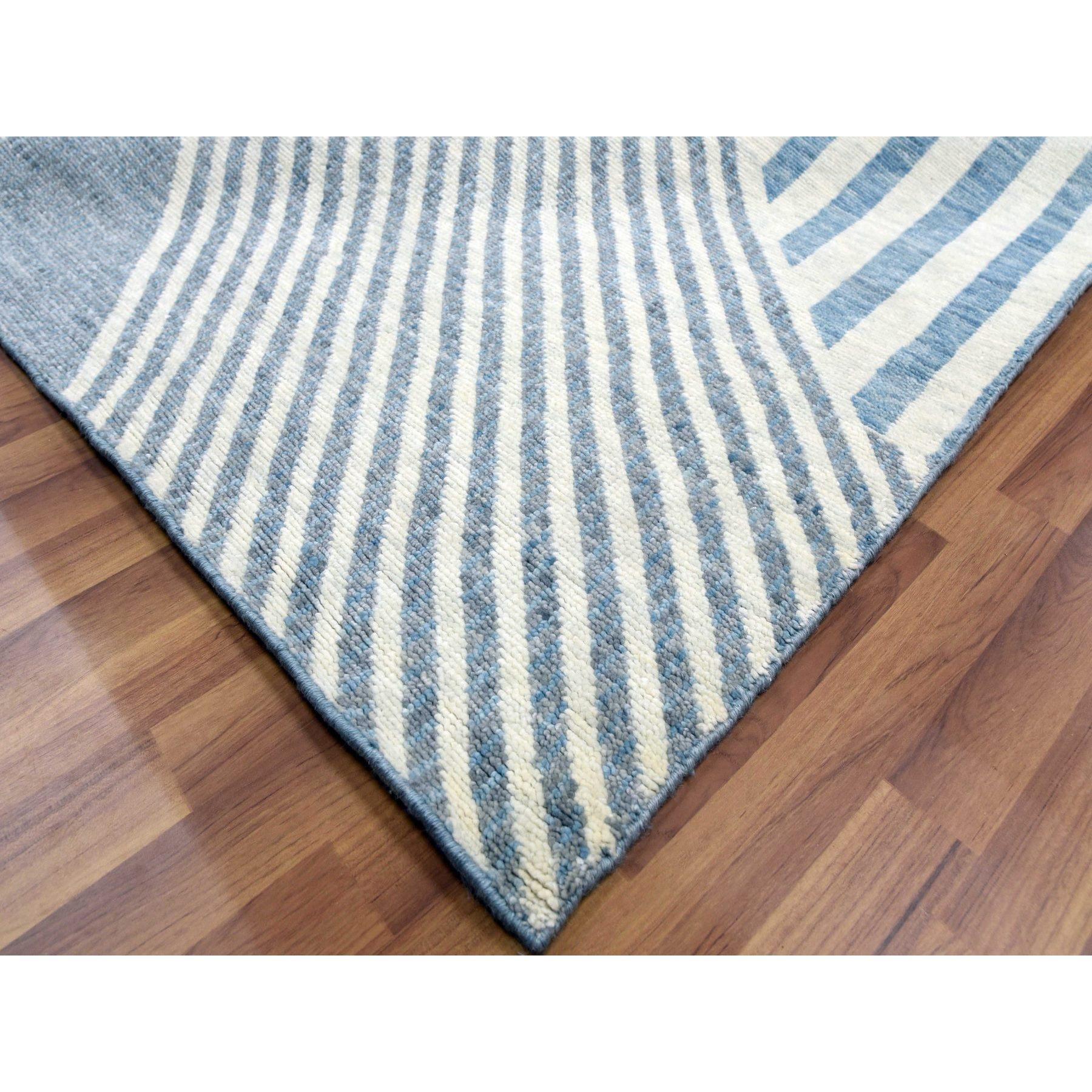 Blue Geometric Art Deco Collection Hand Knotsted Wool Oversized Rug 12'2