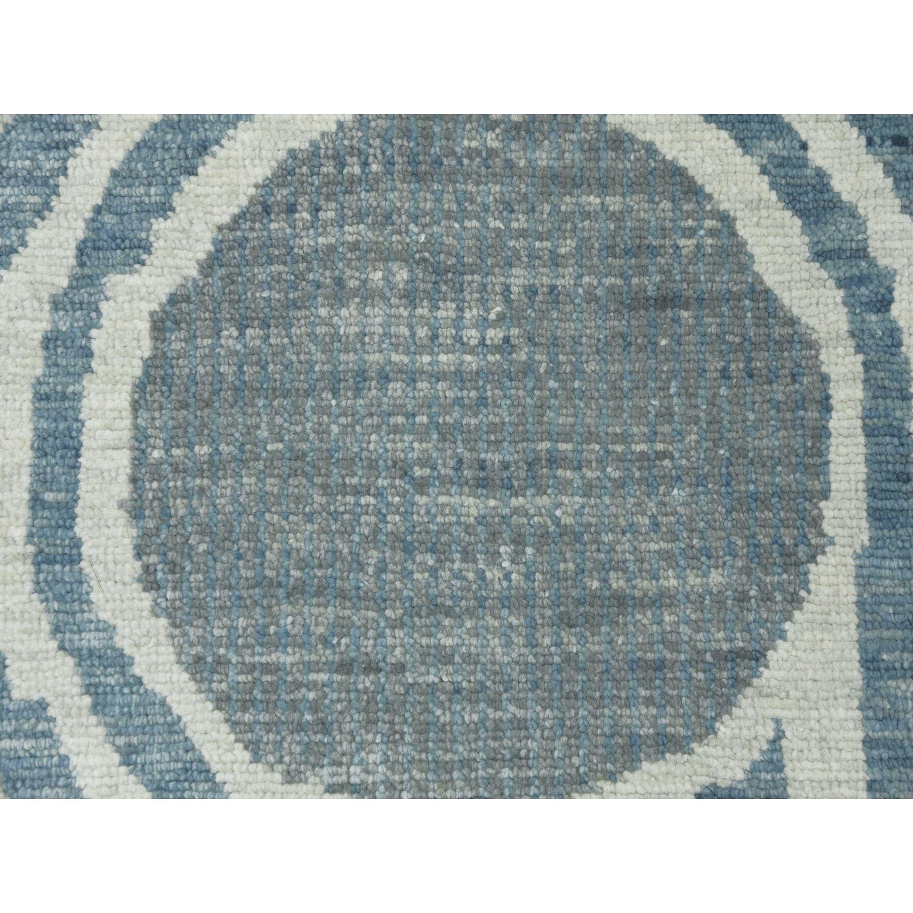 Laine Blue Geometric Art Deco Collection Hand Knotsted Wool Oversized Rug 12'2