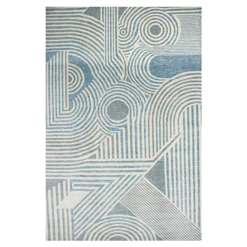 Maze Relief Modern Geometric Rug in Blue Silk and Wool by Jt. Pfeiffer ...