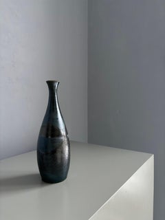 Decoración geométrica azul Jarrón de gres moderno sueco, años 70