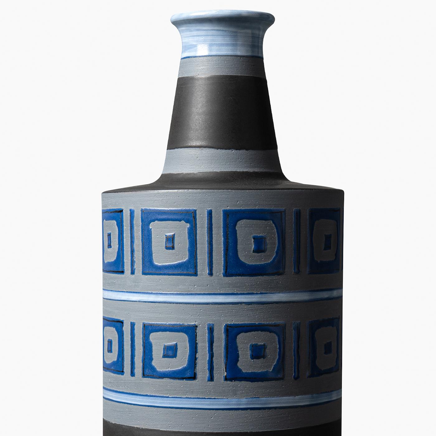 Céramique Vase décoratif géométrique bleu d'Aldo Londi en vente