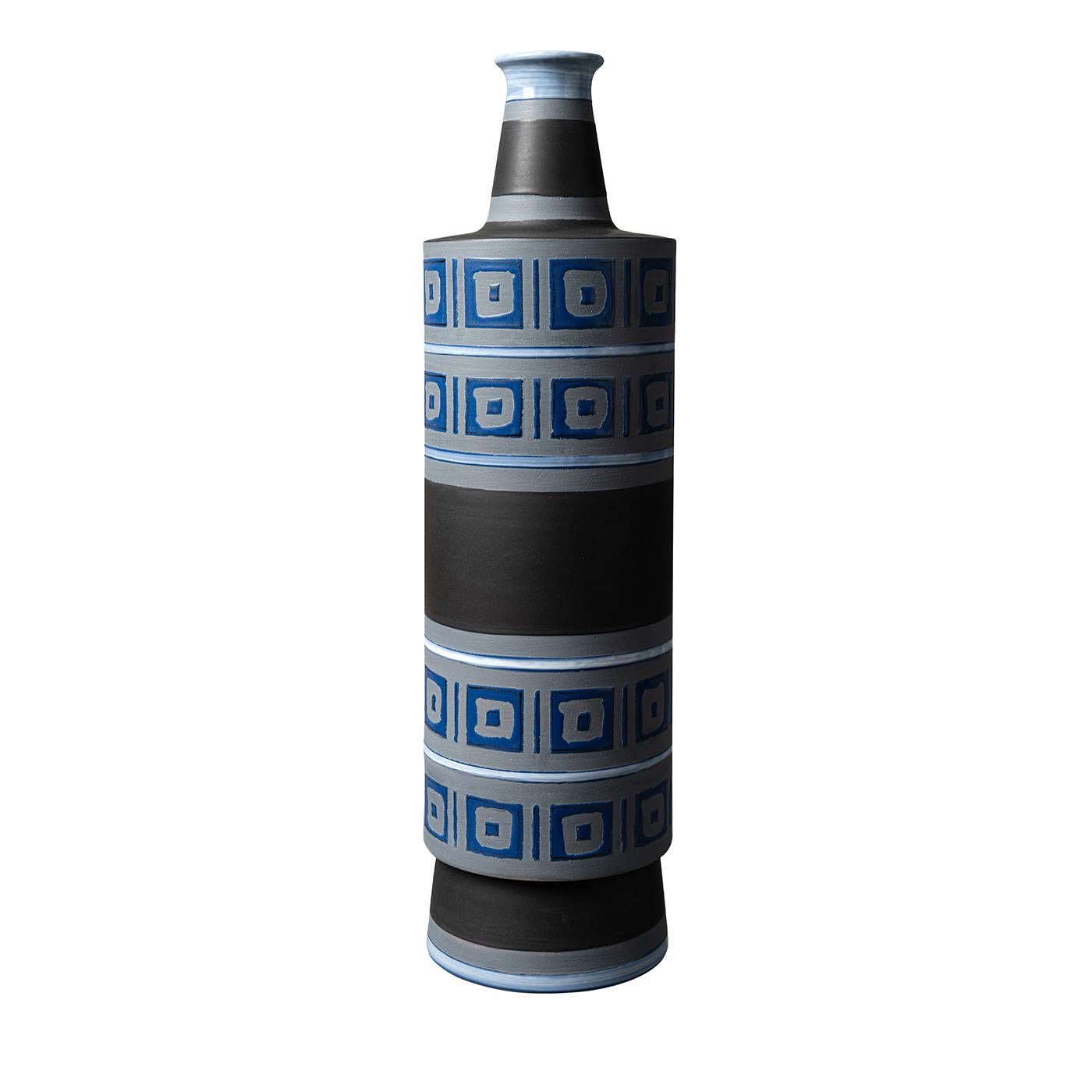 Vase décoratif géométrique bleu d'Aldo Londi en vente 1
