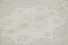 Blue Geometric Design Handwoven Wool Turkish Oushak Rug 8'11" X 12'2"