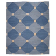 Blue Geometric Design Modern Flatweave Handmade Wool Rug 12'1" X 15'2"