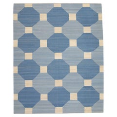 Blue Geometric Design Modern Flatweave Handmade Wool Rug 8'3" x 10'2"