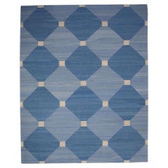 Blue Geometric Design Modern Flatweave Handmade Wool Rug 8'3" x 10'5"