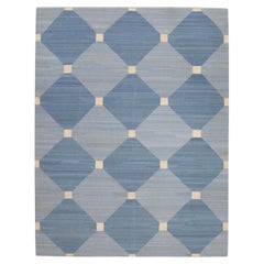 Blue Geometric Design Modern Flatweave Handmade Wool Rug 8'7" x 10'11"