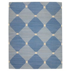 Blue Geometric Design Modern Flatweave Handmade Wool Rug 9'1" x 11'4"