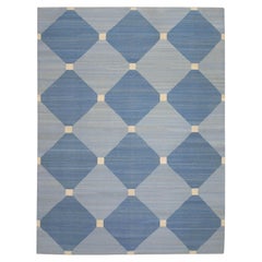 Blue Geometric Design Modern Flatweave Handmade Wool Rug 9'6" x 12'4"
