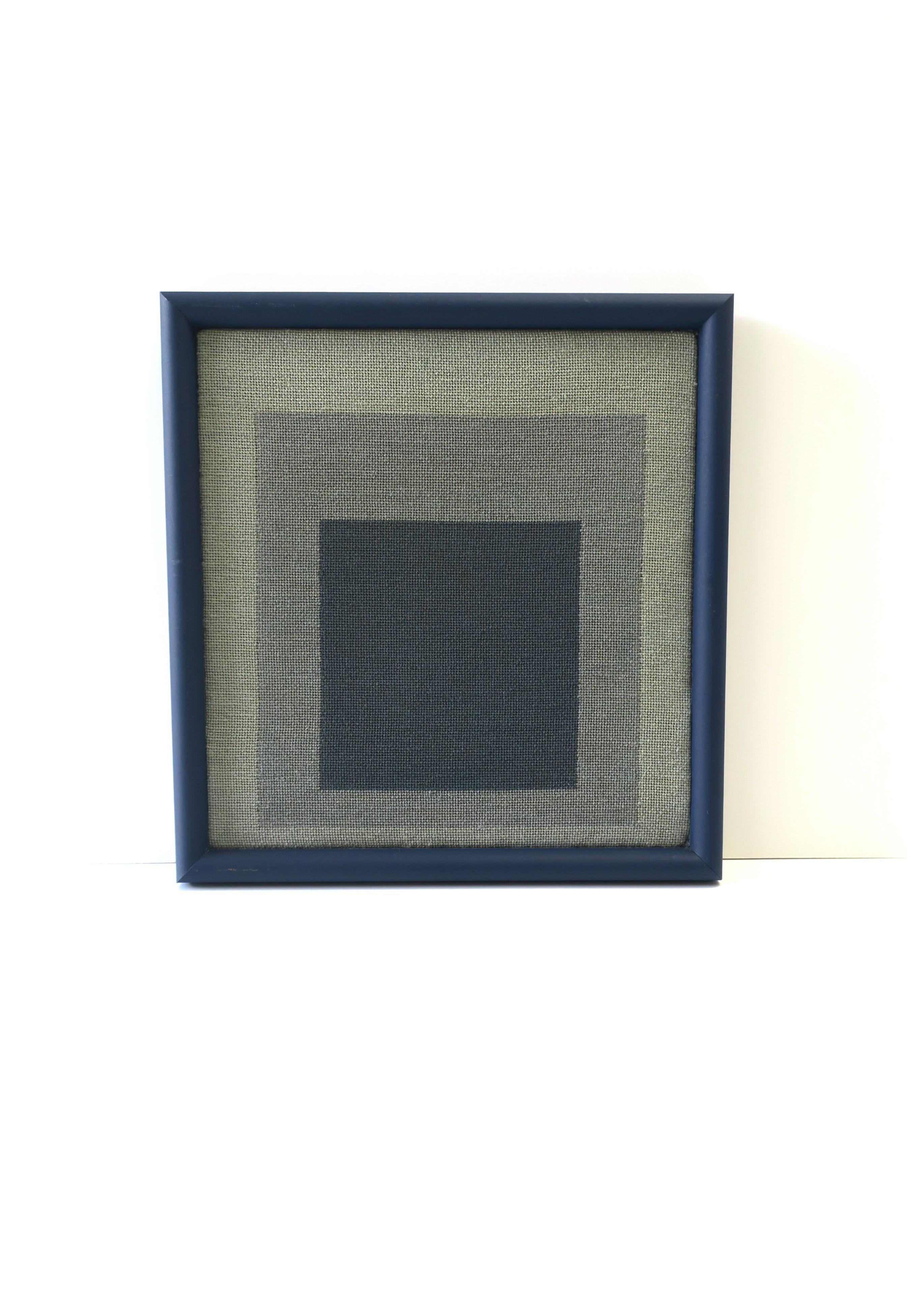 Modern Blue Geometric Needlepoint Artwork Wall Art styled after Josef Albers  For Sale