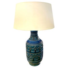 Blue Geometric Pattern Single Table Lamp With Shade, France, 1950s