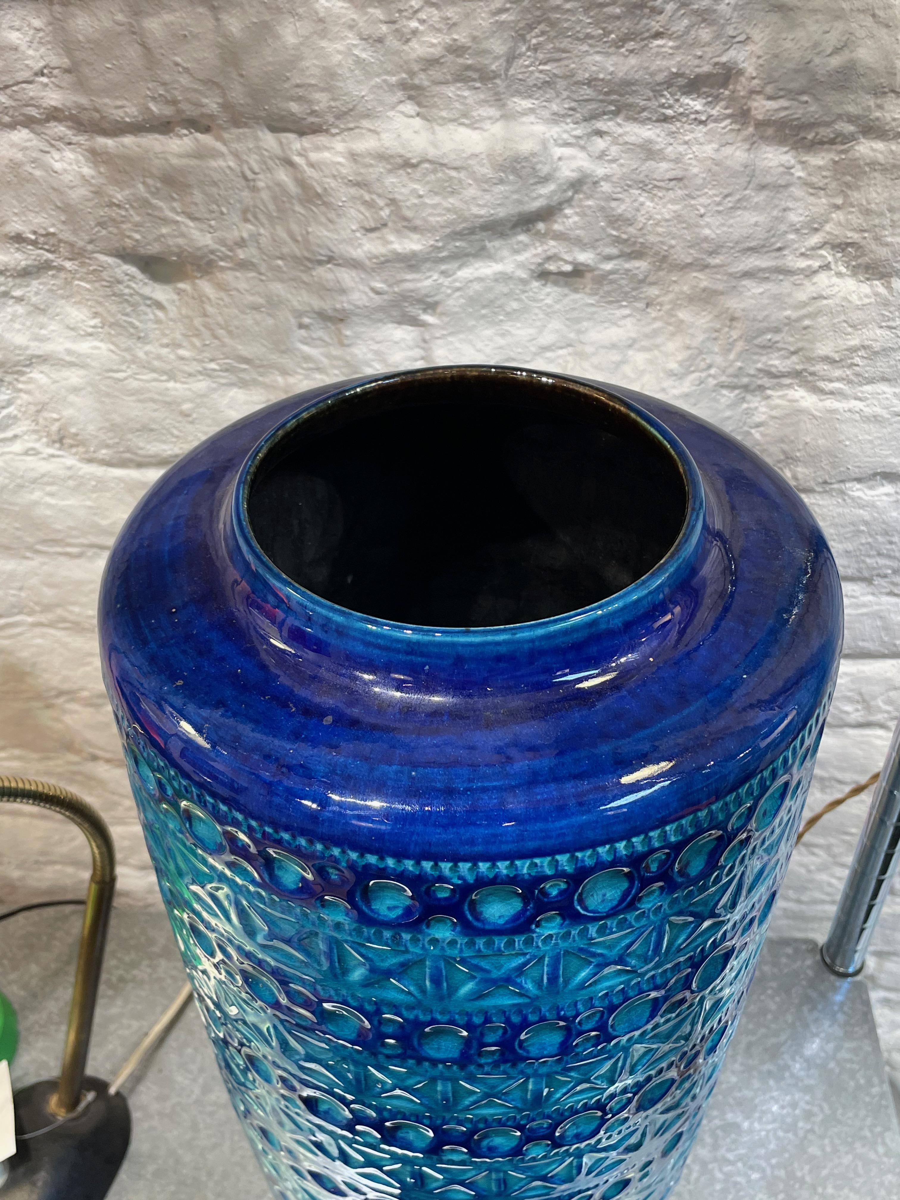 French Blue Geometric Pattern Tall Vase, France, Mid Century For Sale