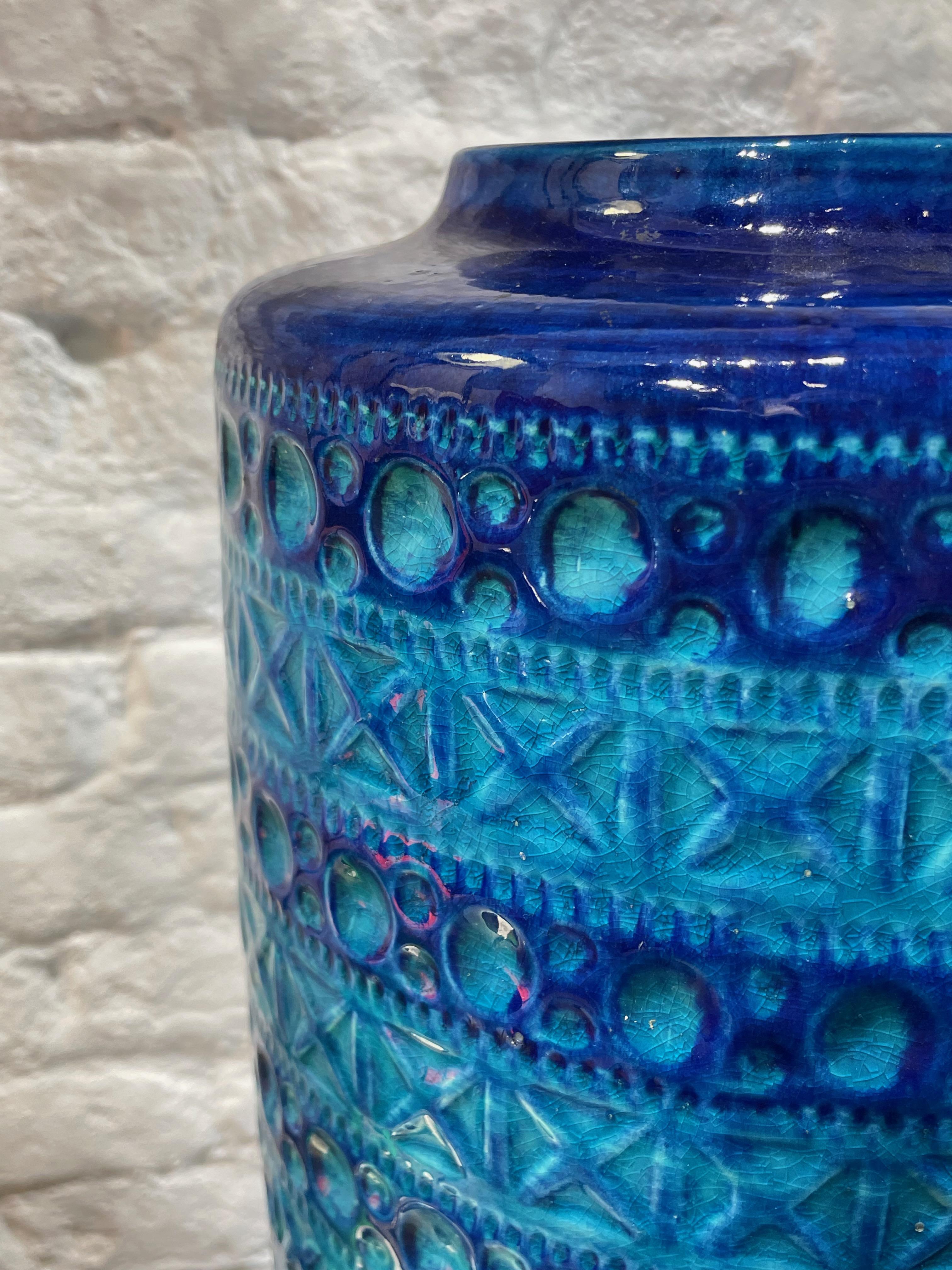 Blue Geometric Pattern Tall Vase, France, Mid Century In Good Condition For Sale In New York, NY