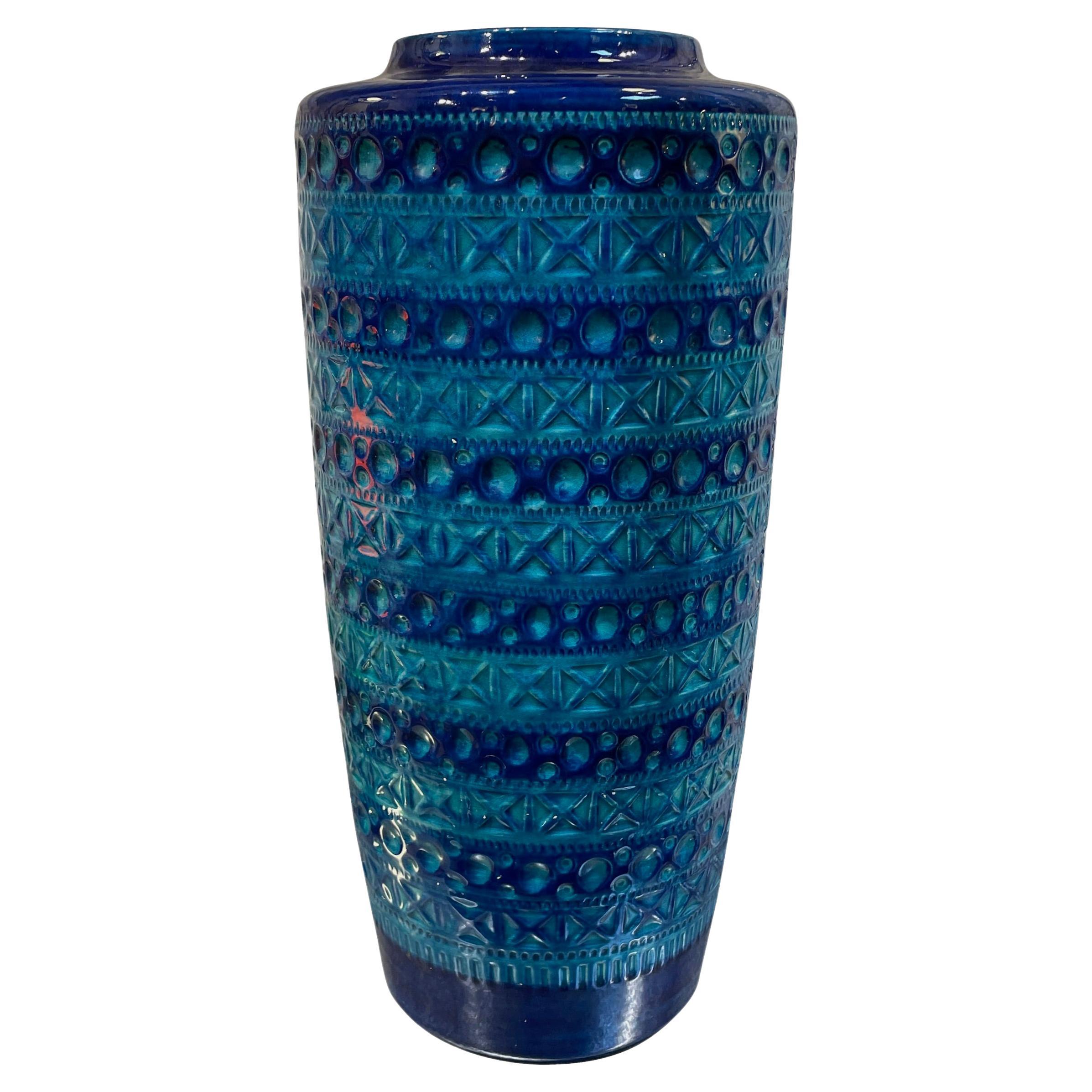 Blue Geometric Pattern Tall Vase, France, Mid Century