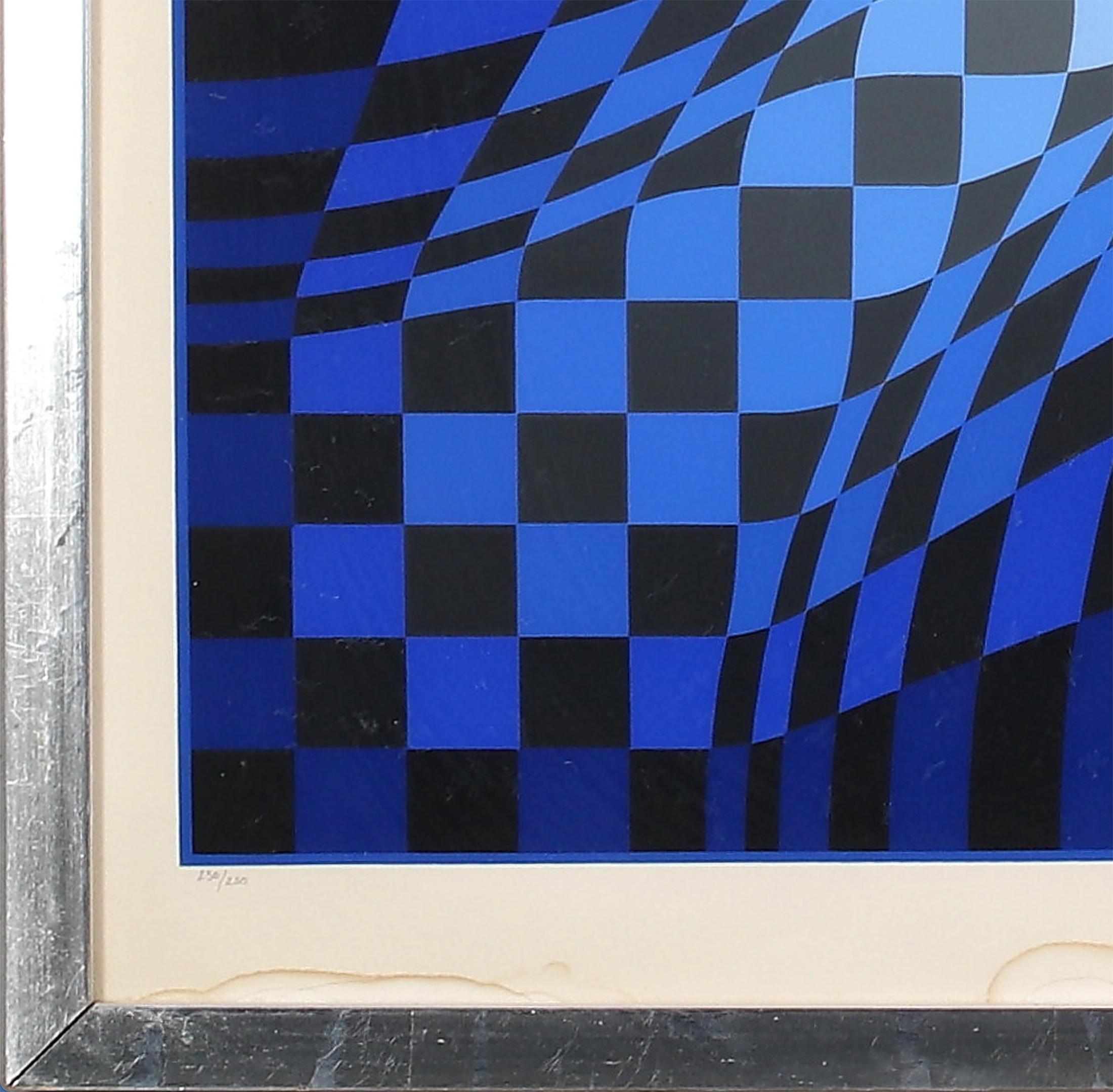 Blauer geometrischer Druck von Victor Vasarely (Französisch) im Angebot
