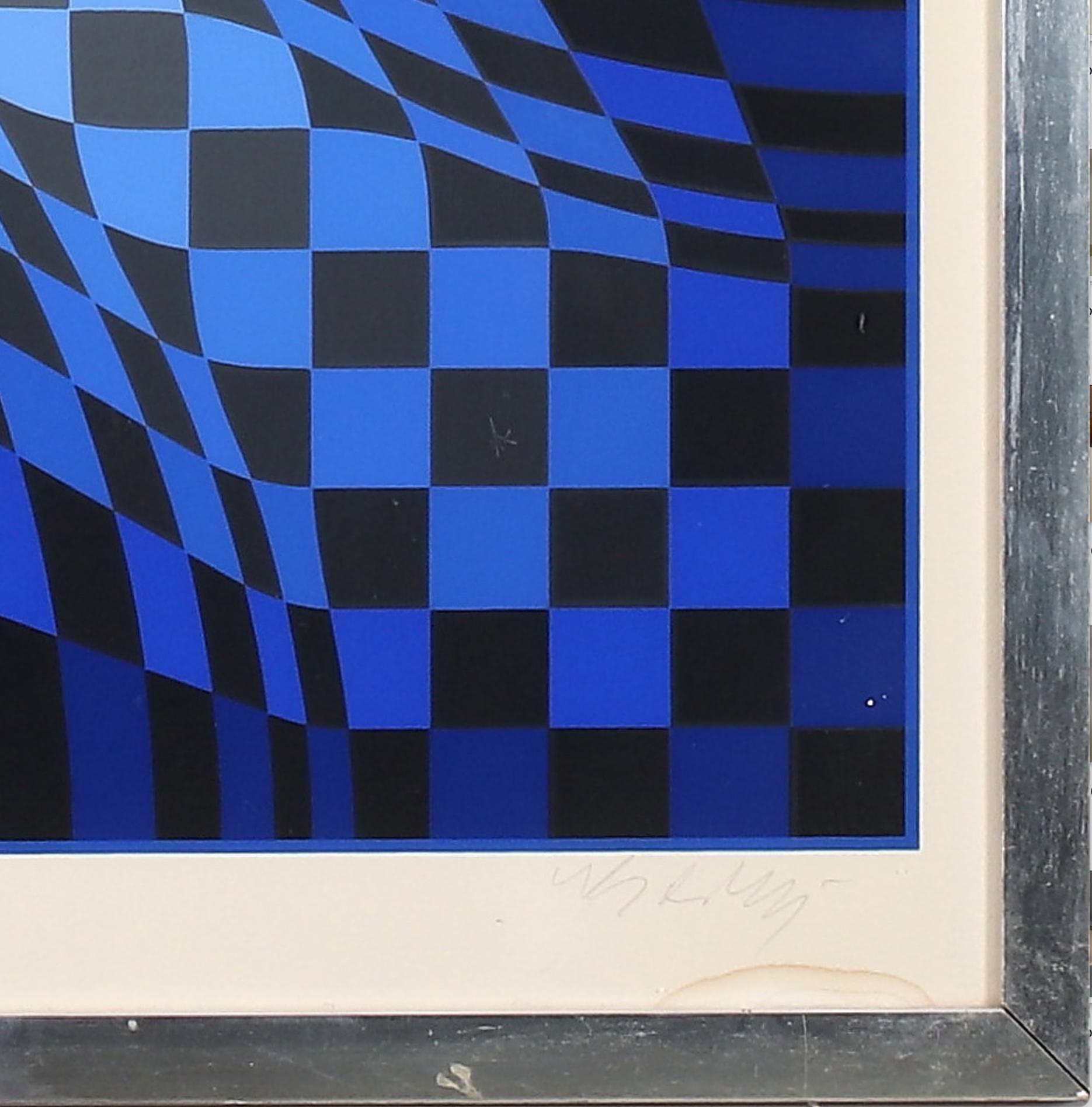 Blauer geometrischer Druck von Victor Vasarely im Zustand „Relativ gut“ im Angebot in Vienna, AT