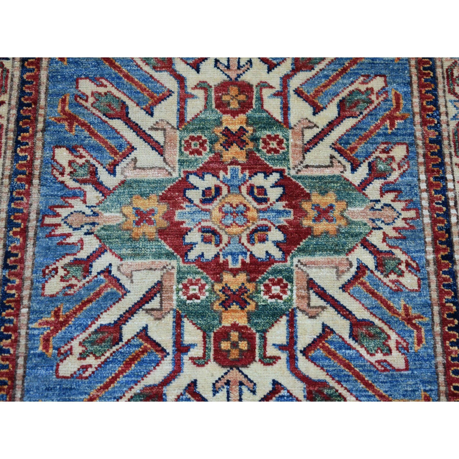 Afghan Blue Geometric Super Kazak Handmade Runner Oriental Rug