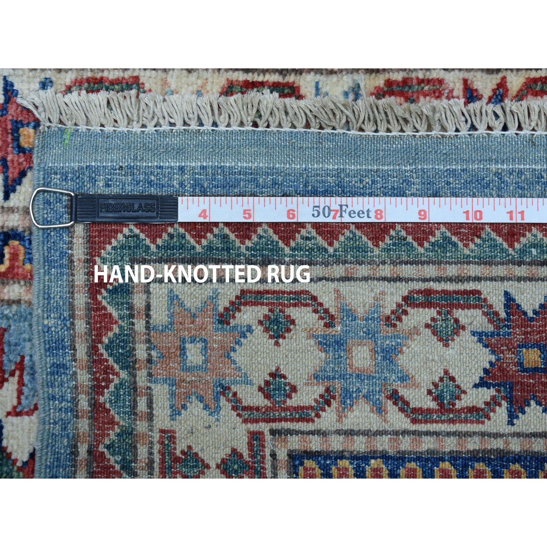 Contemporary Blue Geometric Super Kazak Handmade Runner Oriental Rug