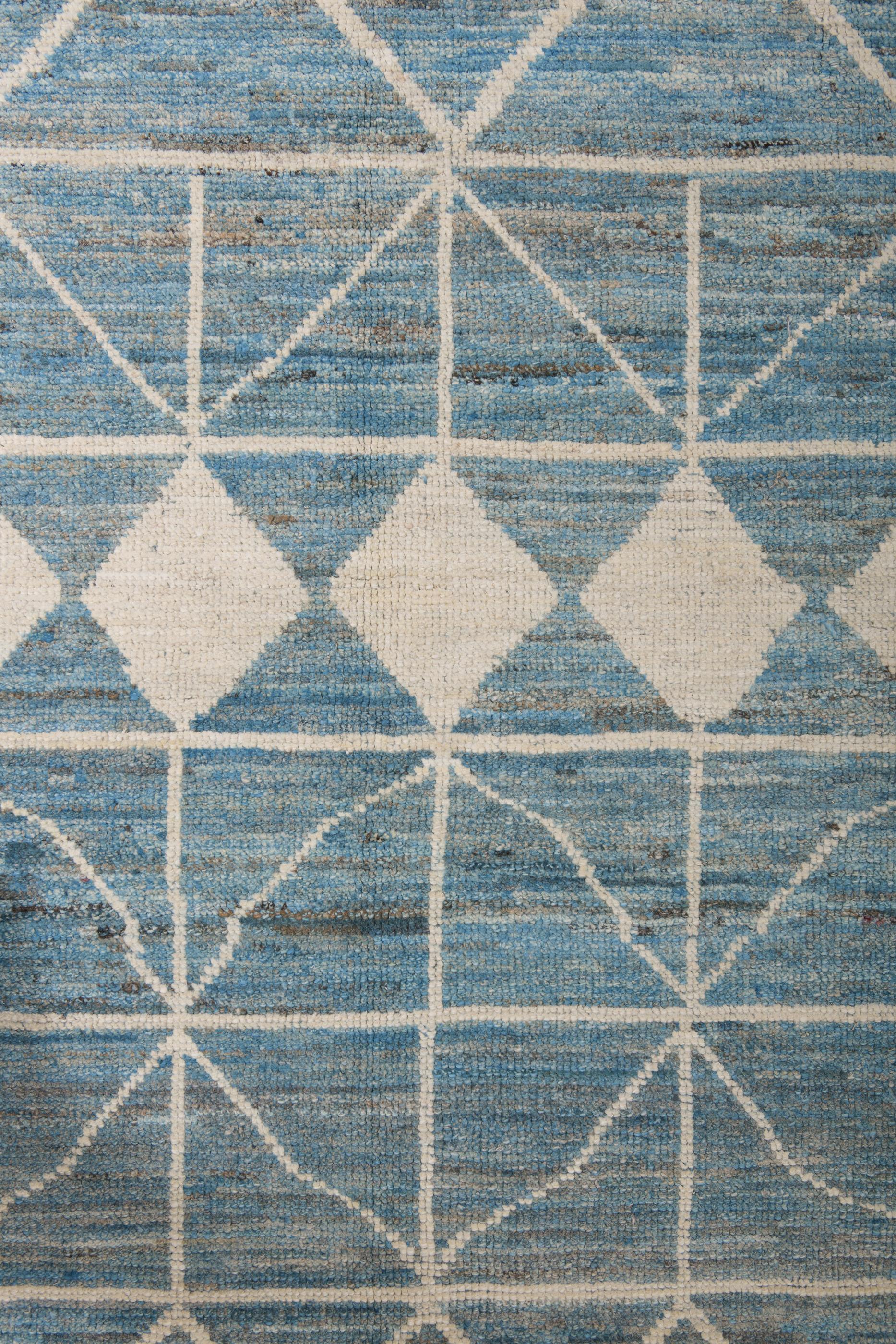 Blue Geometric Tulu In Excellent Condition For Sale In New York, NY