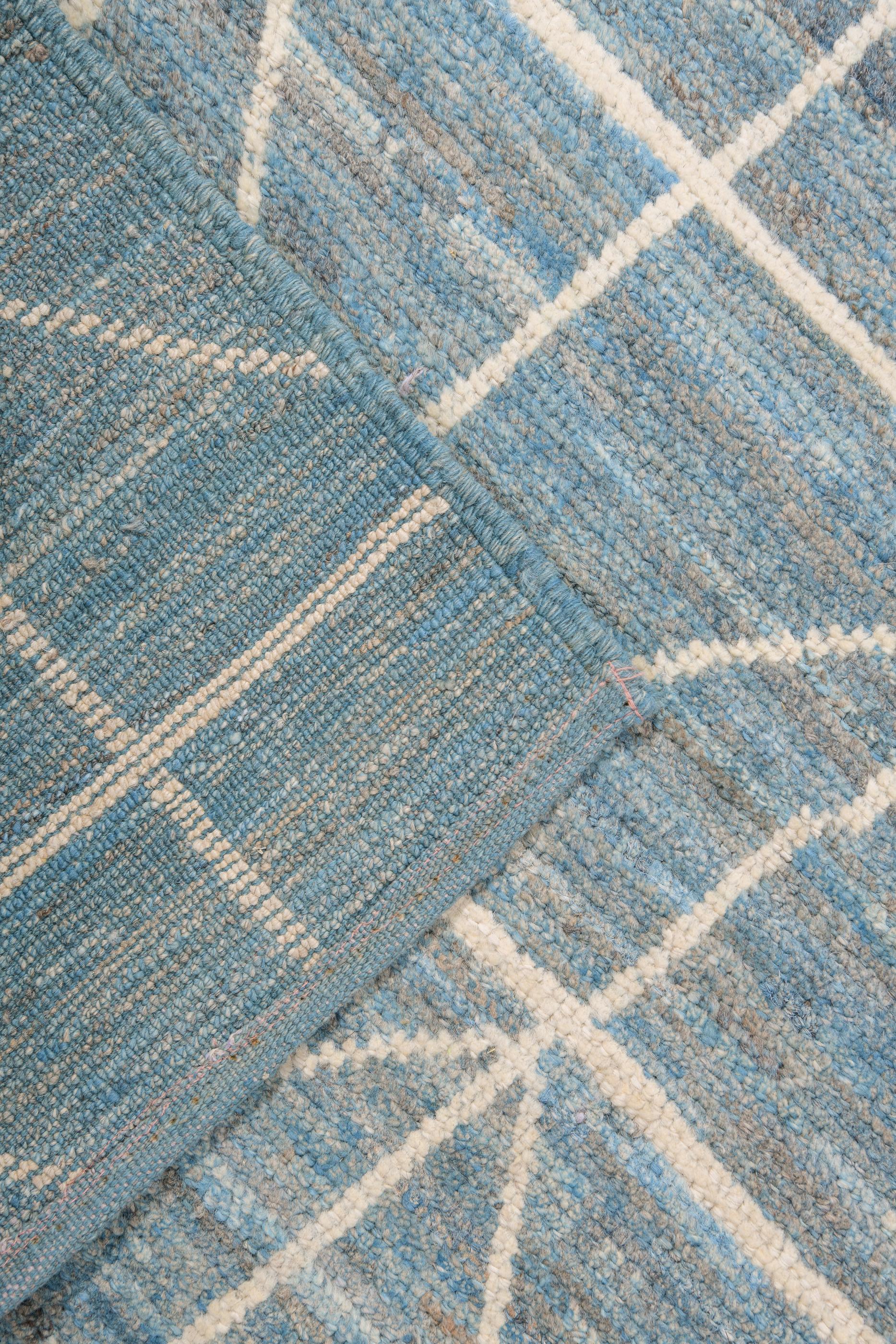 Wool Blue Geometric Tulu For Sale