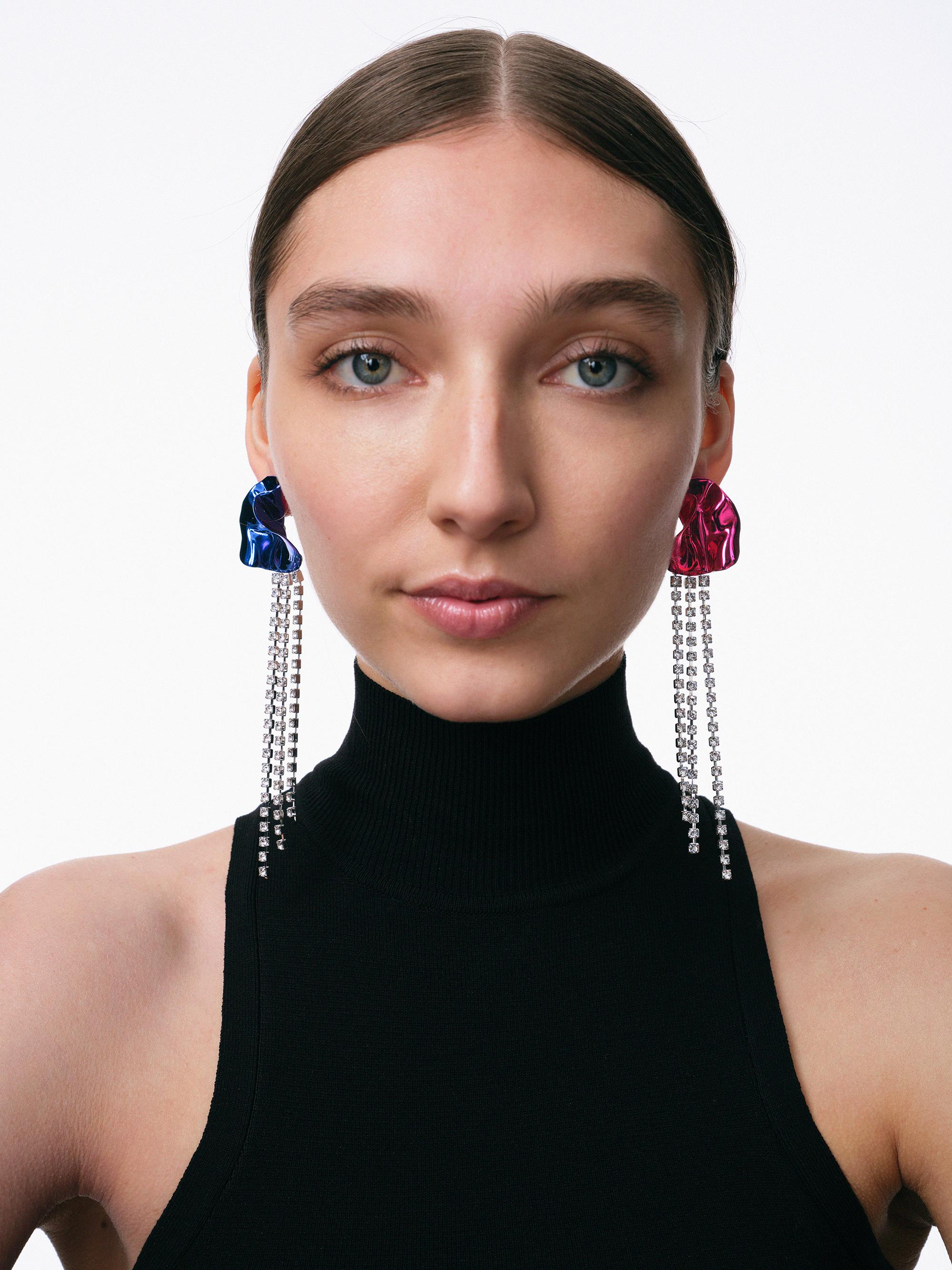 Brilliant Cut Blue Georgia Crystal Drop Statement Earrings For Sale