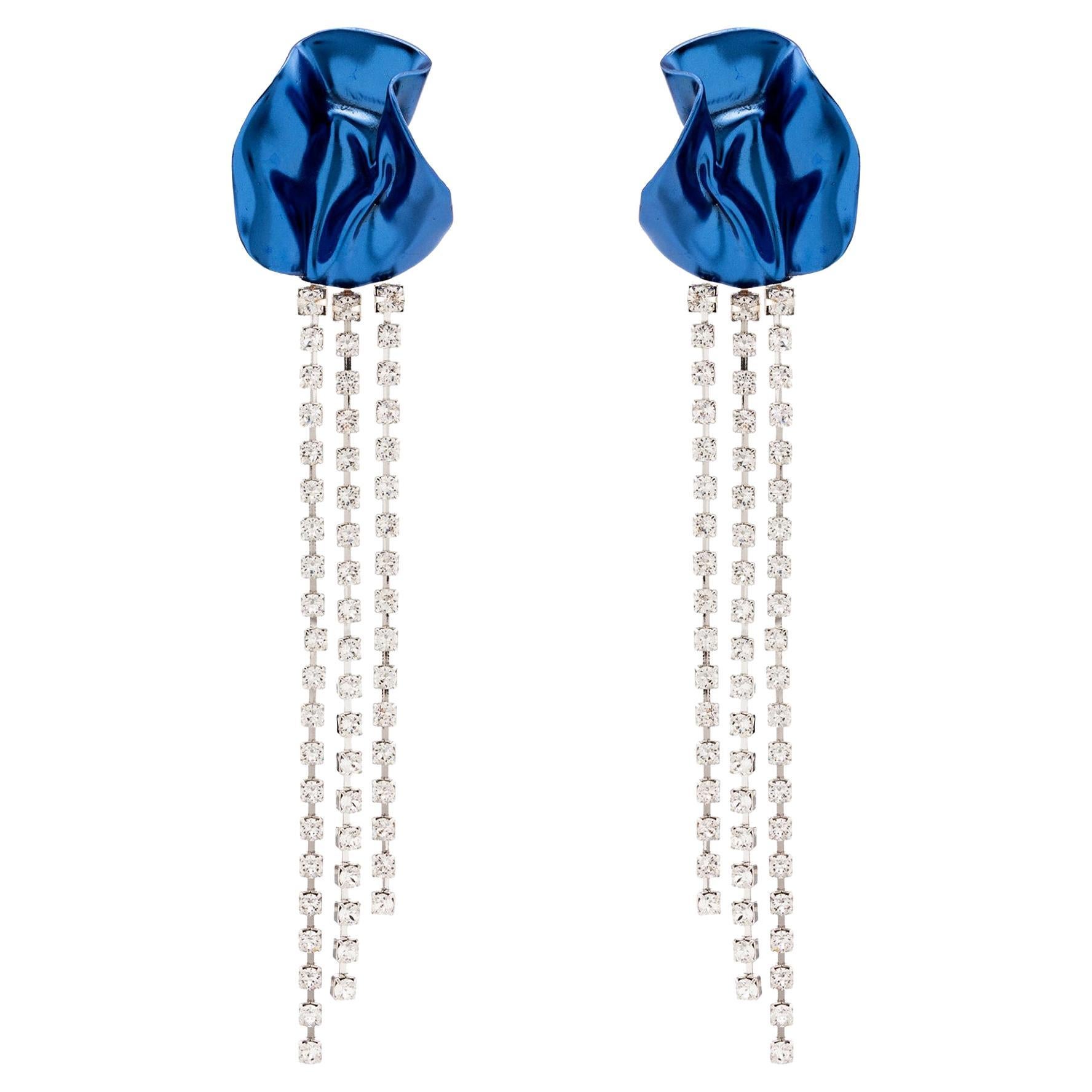 Blue Georgia Crystal Drop Statement Earrings For Sale