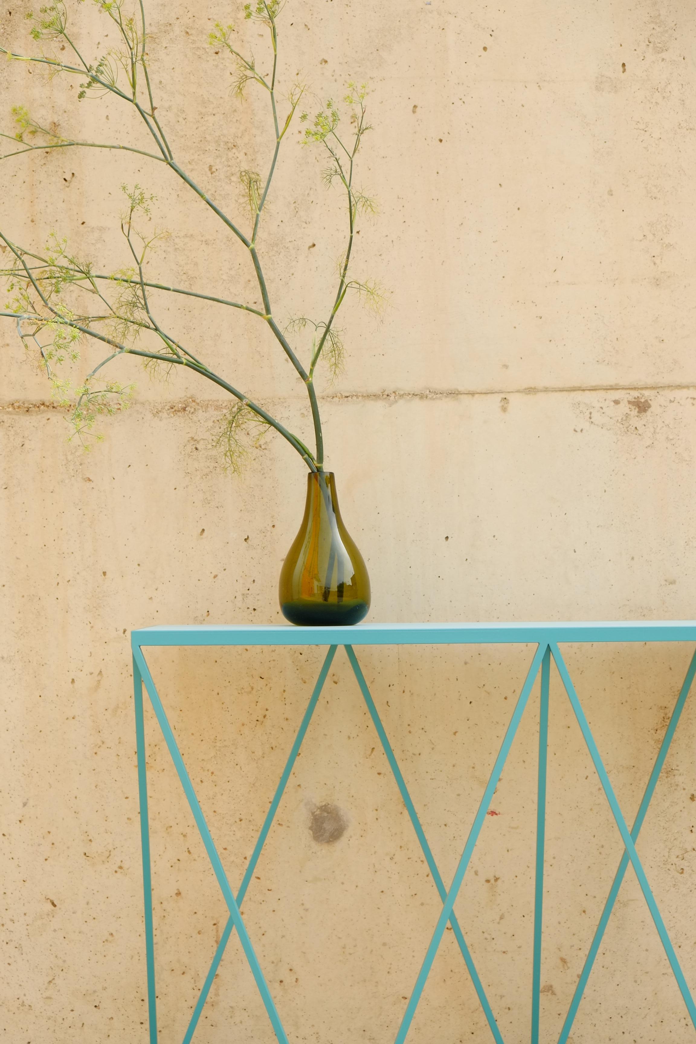 Blue Giraffe Console Table with Linseed Linoleum Table Top For Sale 4