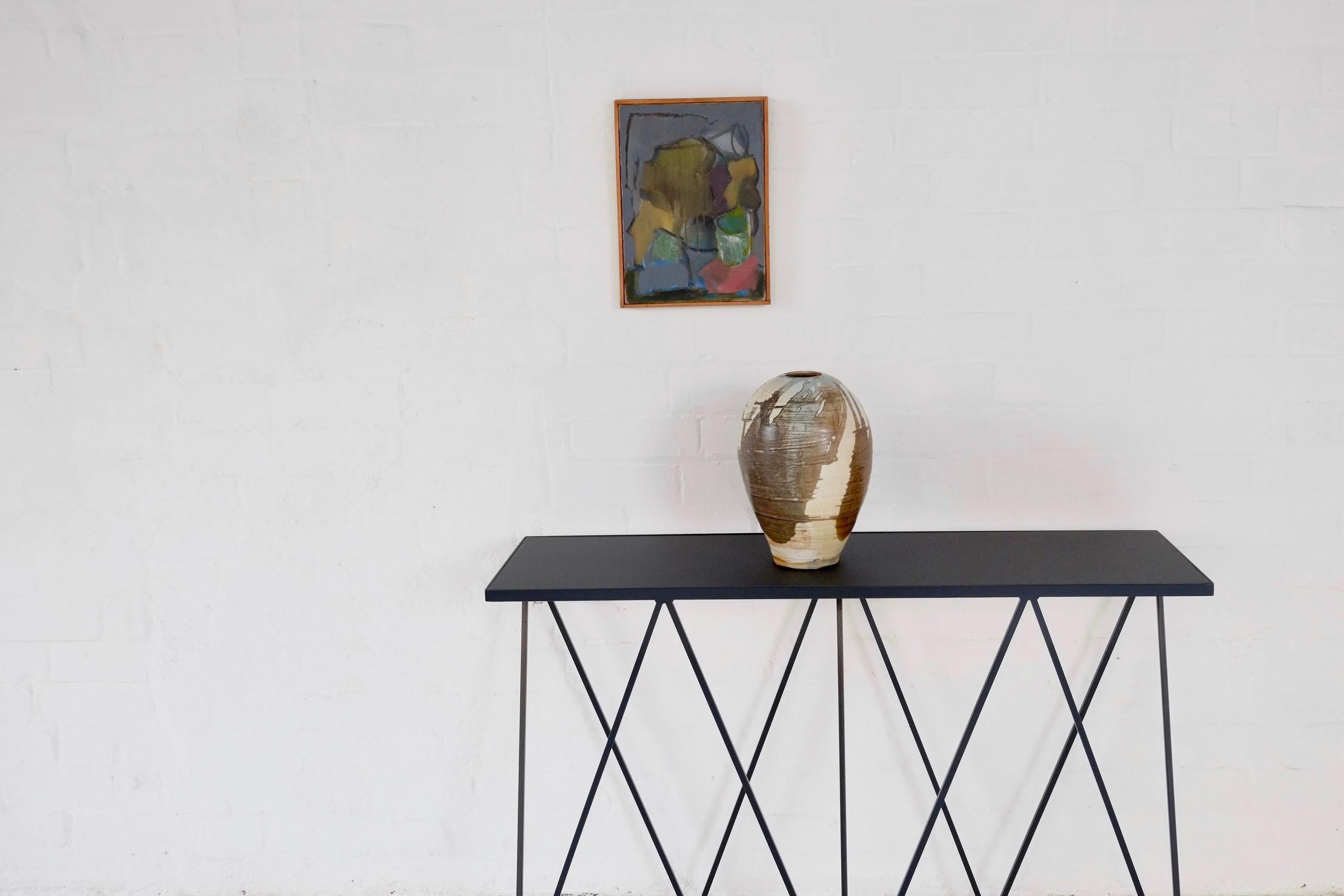 Blue Giraffe Console Table with Linseed Linoleum Table Top For Sale 5