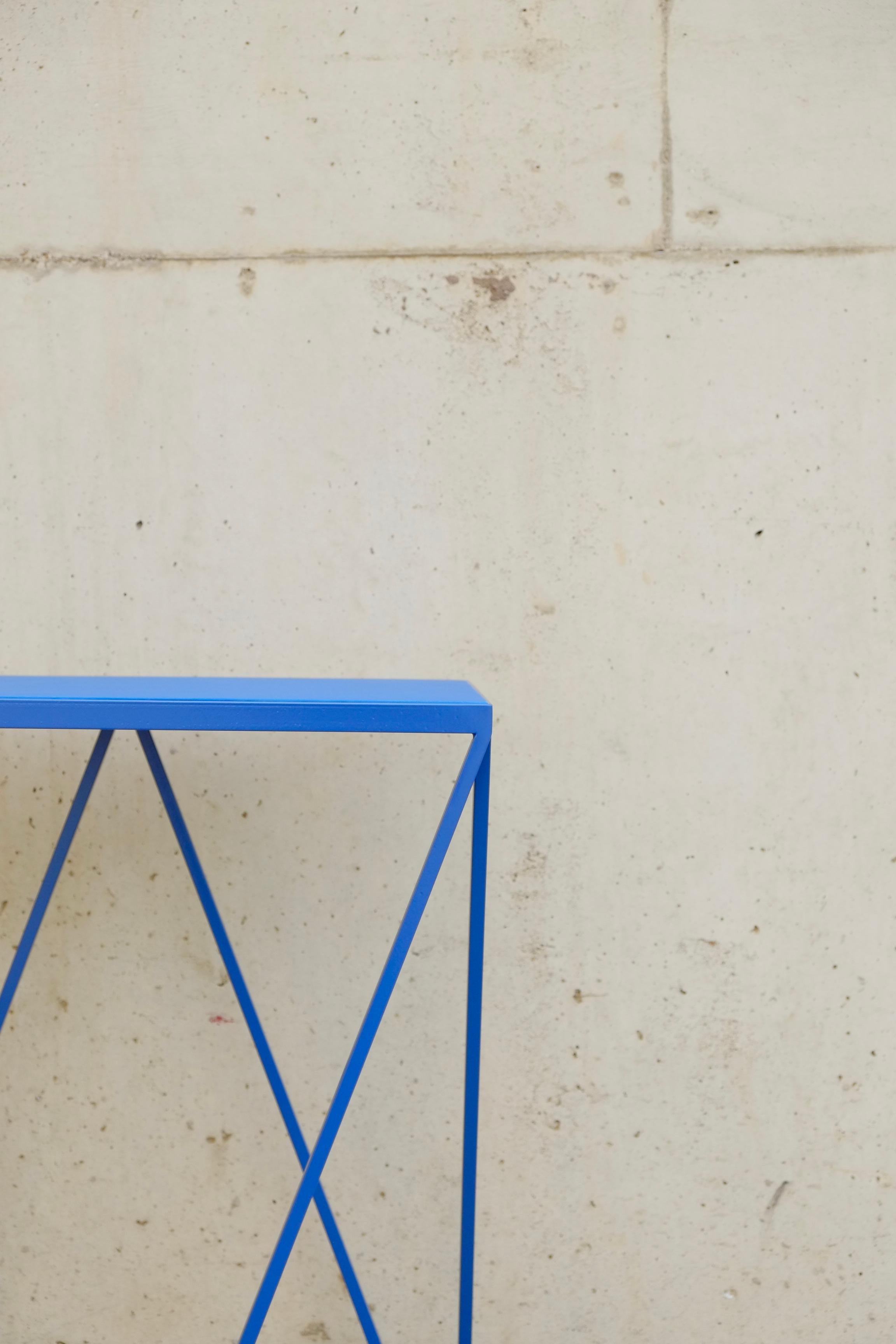 British Blue Giraffe Console Table with Linseed Linoleum Table Top For Sale