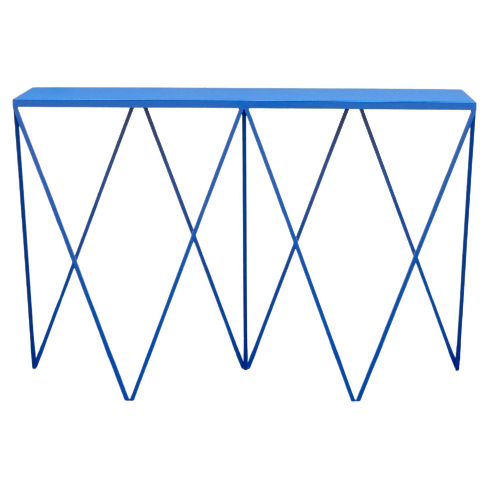 Blue Giraffe Console Table with Linseed Linoleum Table Top For Sale